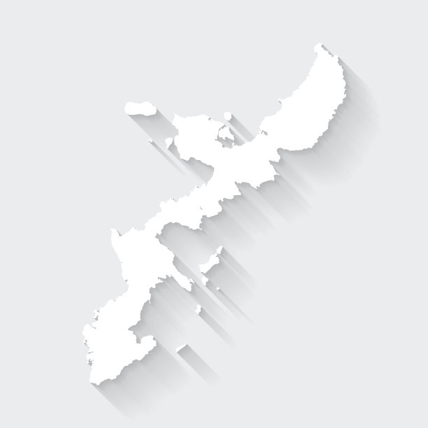 冲绳岛地图与长阴影空白背景-平面设计图片下载