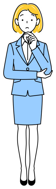 一个穿着西装的漂亮女人在认真考虑一个决定。全身站立插图矢量图片下载