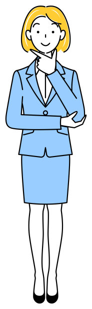 一个穿着西装的漂亮女人想着一个积极的解决方案。全身站立插图矢量图片下载