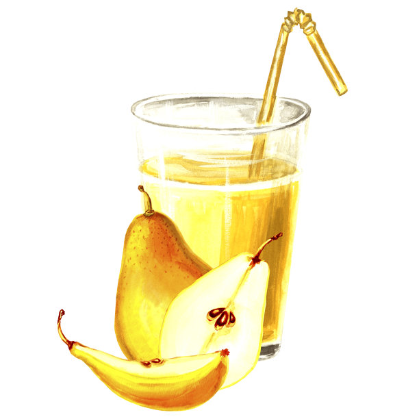 水彩插图黄色玻璃与苹果，南瓜和梨。图片下载