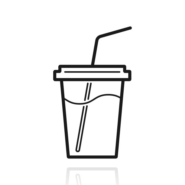有吸管的杯子。白色背景上反射的图标图片下载