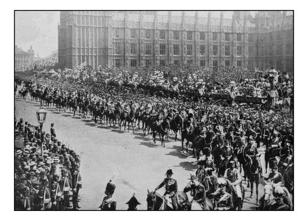 古董伦敦摄影:皇家游行队伍经过议会大厦图片下载