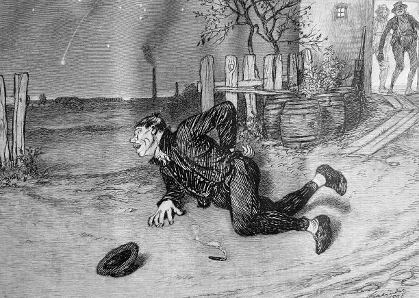 酒吧外：男子躺在地板上，手扶后背图片下载