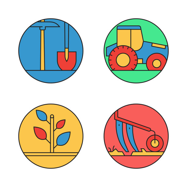 农业和农业相关的平面线图标，轮廓向量符号插图。图片下载