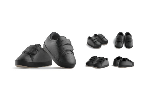 空白黑色婴儿鞋对模拟，不同的观点图片下载