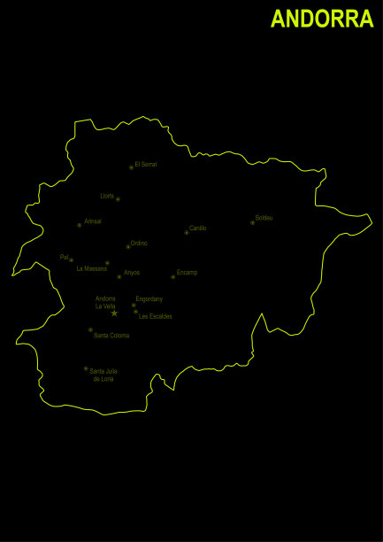 黑色背景上的安道尔霓虹地图图片下载