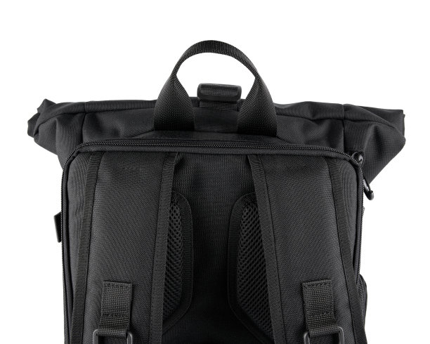 黑色笔记本背包男女皆宜的配件。背包孤立在白色背景。图片下载