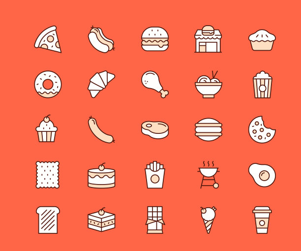 快餐多色线图标图片下载