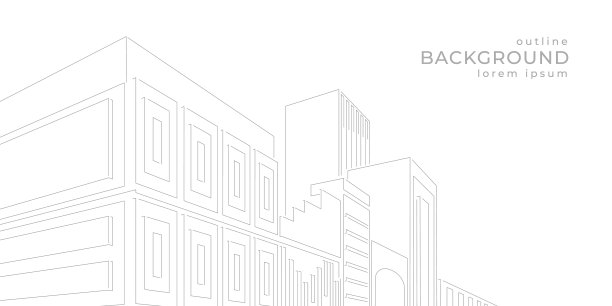 建筑施工。抽象的线条建筑。数字几何艺术。科技商业大厦。未来城市蓝图。房子的结构。城镇建设草案。矢量横幅概念图片下载