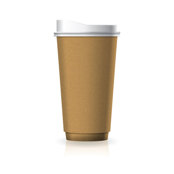 棕色牛皮纸塑料咖啡茶杯与白色盖子在大尺寸模型模板。图片下载