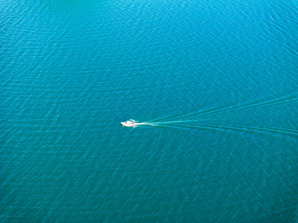 蓝色的湖和快艇俯瞰图片下载