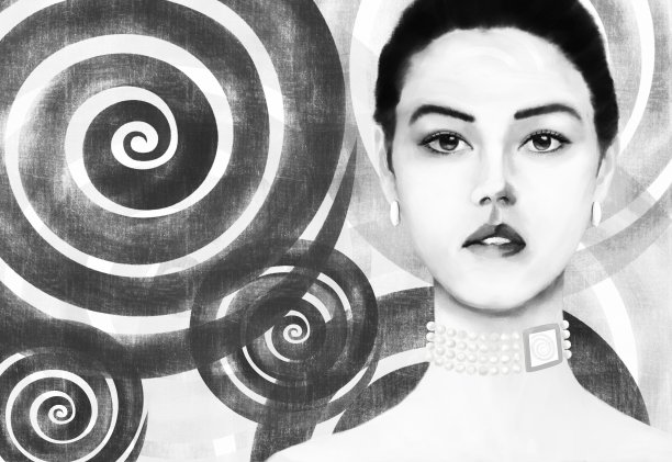 一幅有着亚洲和欧洲血统的年轻女子的肖像，上面装饰着太阳的象征图片下载