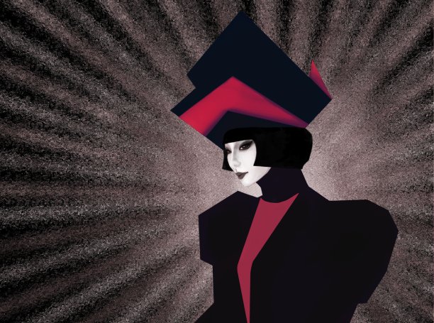 亚洲妇女穿着设计师的衣服在几何风格的特写图片下载