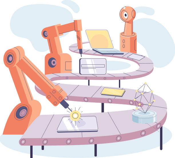 工业输送机用机器人工作。智能制造，数字化设备生产自动化图片下载