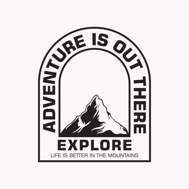山地插画，户外探险。矢量图形用于t恤和其他用途。图片下载
