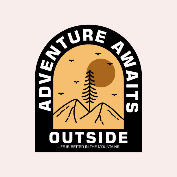 山地插画，户外探险。矢量图形用于t恤和其他用途。图片下载