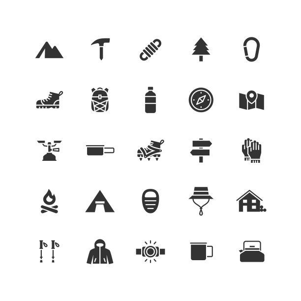 单色图标设置关于登山。图片下载