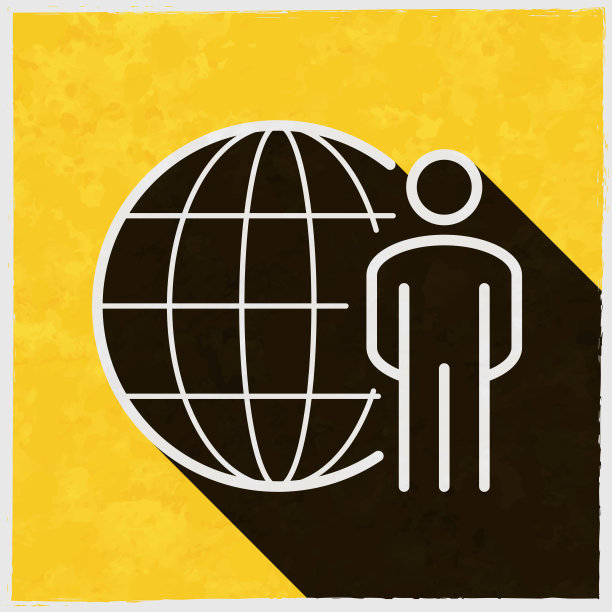 有各地的人。图标与长阴影的纹理黄色背景图片下载