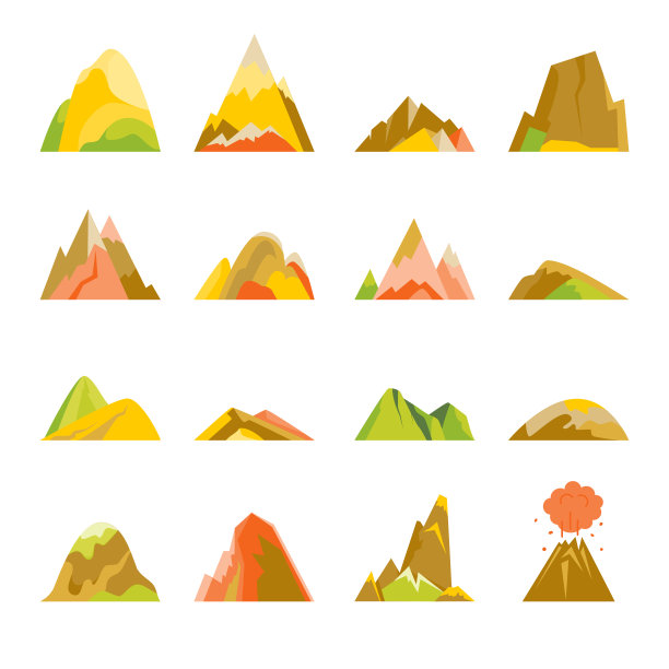 山的图标设置在平面风格图片下载