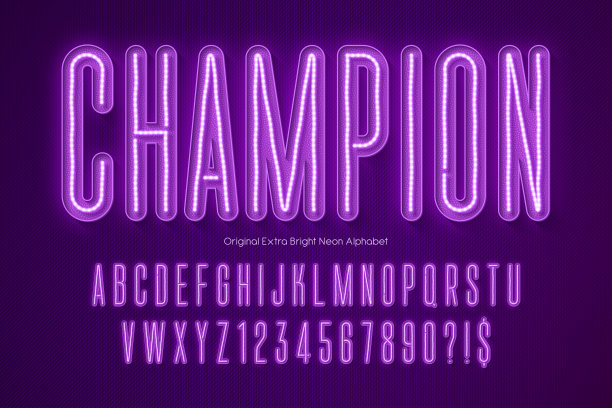 霓虹灯3d字母，复古未来主义的原始类型。图片下载