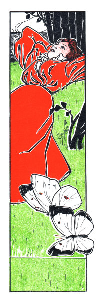 躺在草地上，梦见1897年新艺术风格的女人图片下载