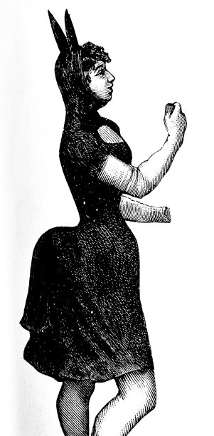 穿着兔子服装的年轻女子，侧视图，在白色背景上裁剪图片下载