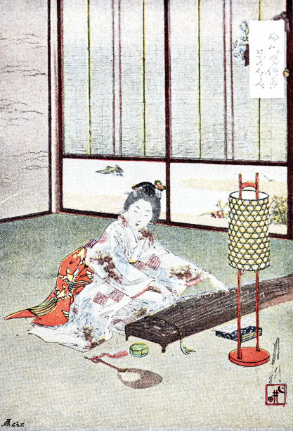 日本，一个女人在演奏竖琴图片下载