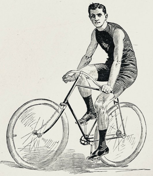 自行车手亚瑟·齐默尔曼，美国，坐在自行车上，白色背景图片下载