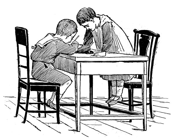 古玩童书插图:儿童写作图片下载