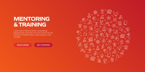 指导和培训网络横幅与线性图标，时髦的线性风格向量图片下载