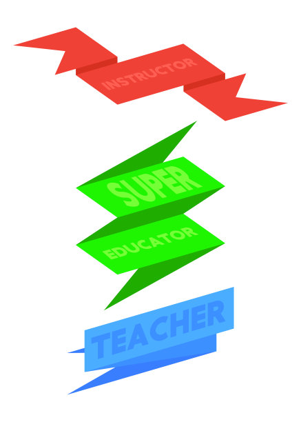 一套丝带与讲师，超级教育家，教师文字。旗帜模板。标签贴纸。的迹象。图片下载
