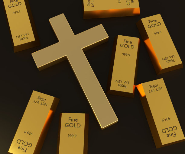 纯金条24克拉与十字架图片下载