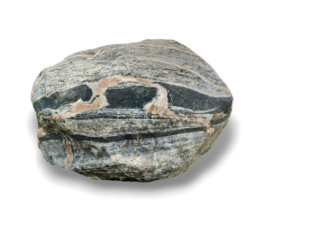 在白色背景上有棕色和黑色条纹的矿物。图片下载