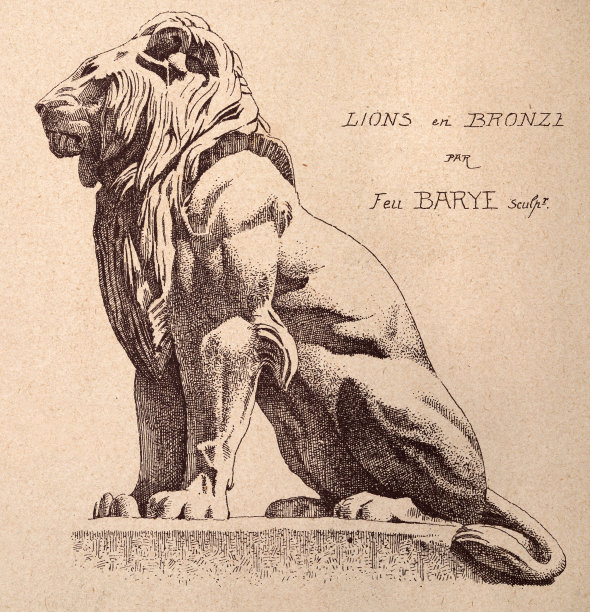 建筑装饰，狮子铜像，法国，复古艺术版画图片下载