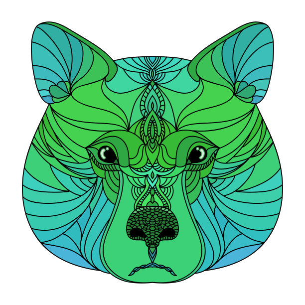 有趣的宠物。明亮的动物卡通可爱的符号。想象彩色动物脸图标T恤打印。图片下载