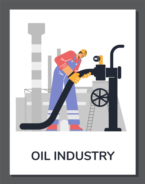 海报或垂直横幅与工作油工平面风格，矢量插图图片下载