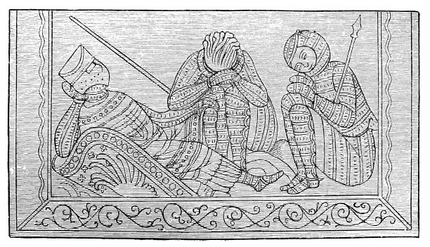 13世纪祈祷书上的羊皮纸画:守卫坟墓的战士图片下载