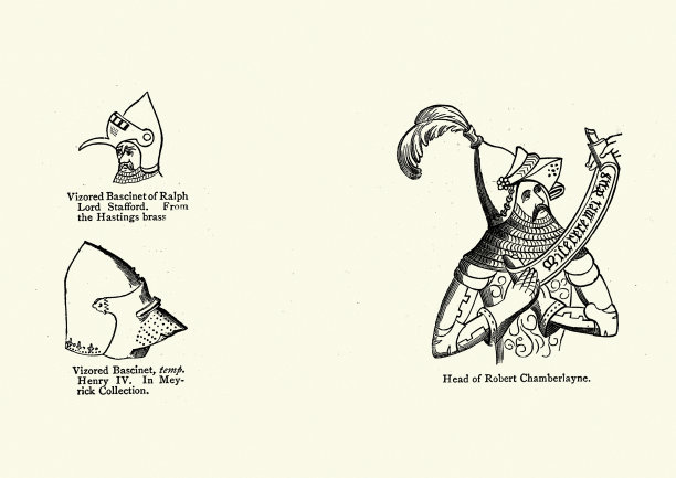 中世纪骑士的头盔和护面的例子，visered Bascinet图片下载
