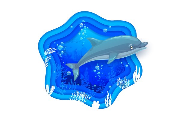 海剪纸水下景观，还有海豚图片下载