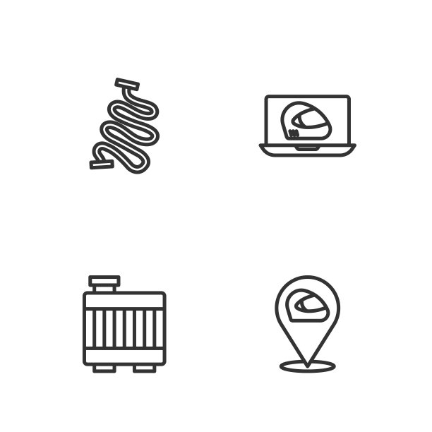 集赛车头盔，汽车散热器冷却系统，赛道和图标。向量图片下载