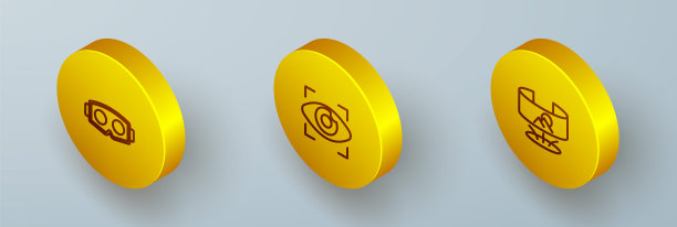 设置等距线虚拟现实眼镜，大哥电子眼和360度视图图标。向量图片下载