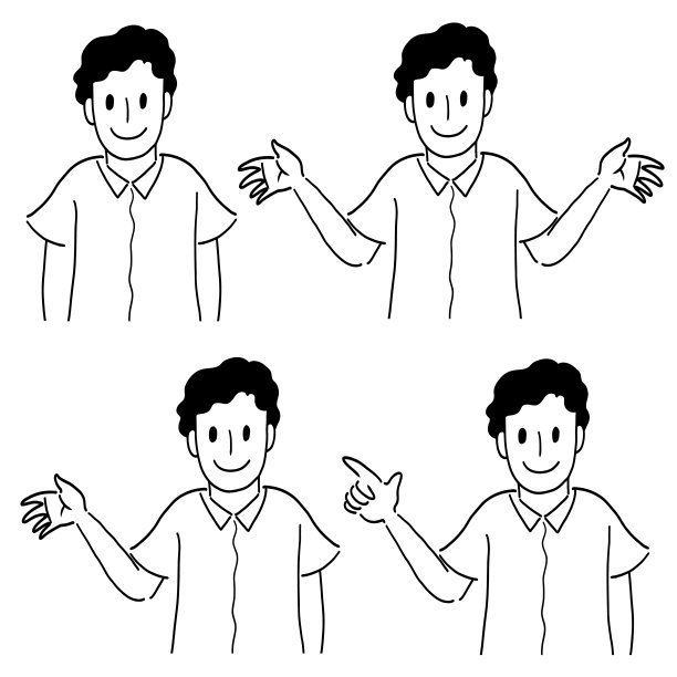 线条画一组年轻人用手势说话图片下载