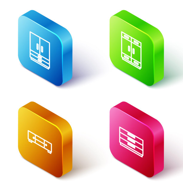 设置等距线衣柜，抽屉柜和图标。向量图片下载