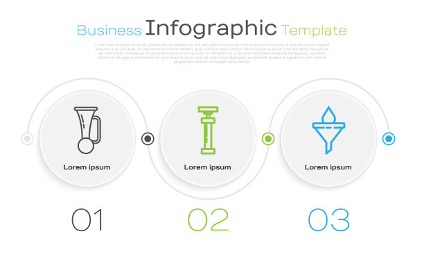 在车辆、汽车气泵、漏斗或过滤器和机油滴上设置线路信号喇叭。业务信息图表模板。向量图片下载