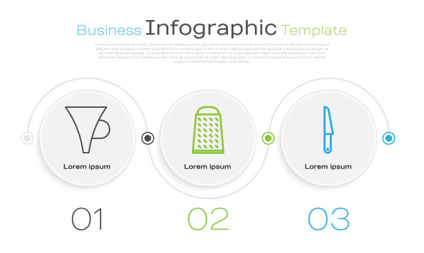 设置线漏斗或过滤器，磨碎器和刀。业务信息图表模板。向量图片下载
