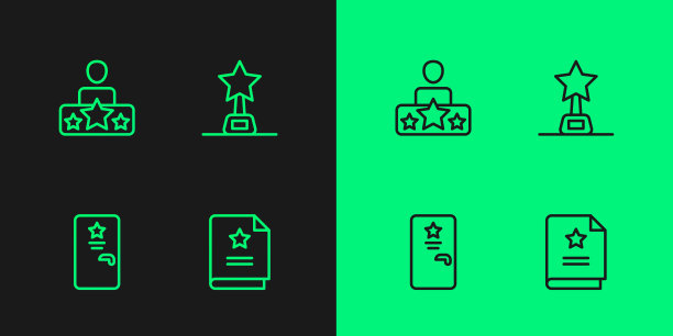 设置线场景，后台，演员明星和电影奖杯图标。向量图片下载