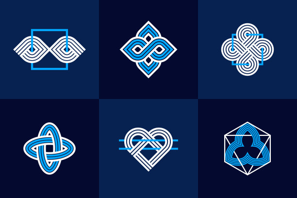 平面设计元素的标志创作，交织的线条复古风格的图标集合，抽象的几何线性符号向量集。图片下载