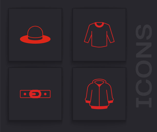 设置帽衫，男子帽，毛衣和腰带图标。向量图片下载
