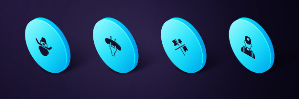 设置等长警长牛仔，美国国旗，香肠上的叉子和图标。向量图片下载