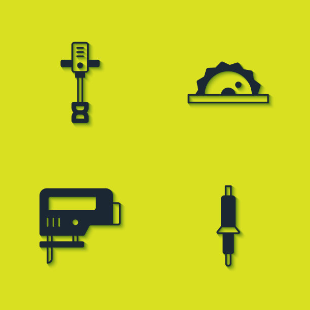 集电动手动混凝土搅拌机，烙铁，拼图和圆形图标。向量图片下载